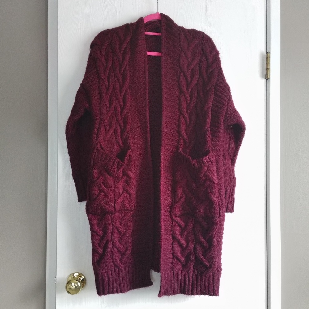 Marroon Chunky Knit Cardigan